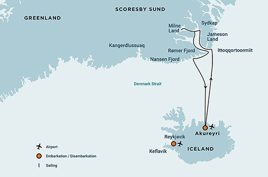 Faszination Ostrgönland - Routenkarte - Oceanwide Expeditions