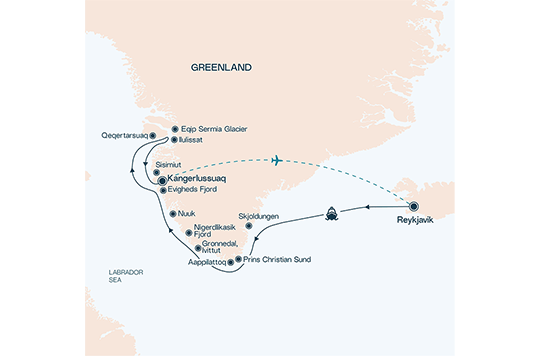 Naturwunder Grönland - Routenkarte - Oceanwide Expeditions